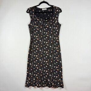 Byer Too! Y2K‎ Medium Dress Black Beige Atomic Circle Ruffle Hem Party Retro Mod